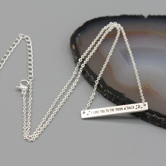 I Love You necklace silver tone bar - Picture 2 of 6